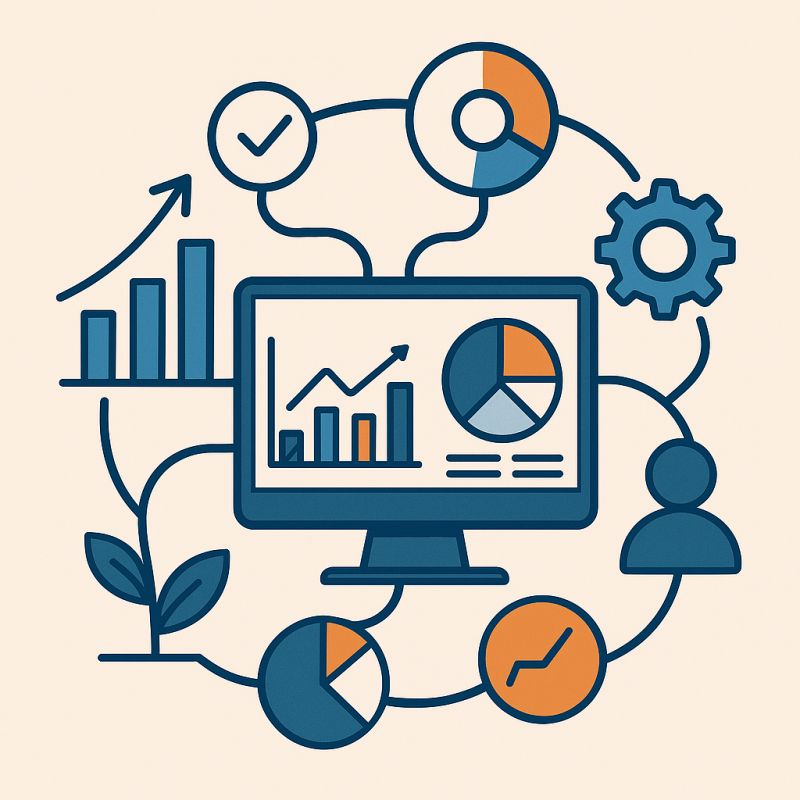 A dashboard representing measurement, governance, processes and continuous improvement